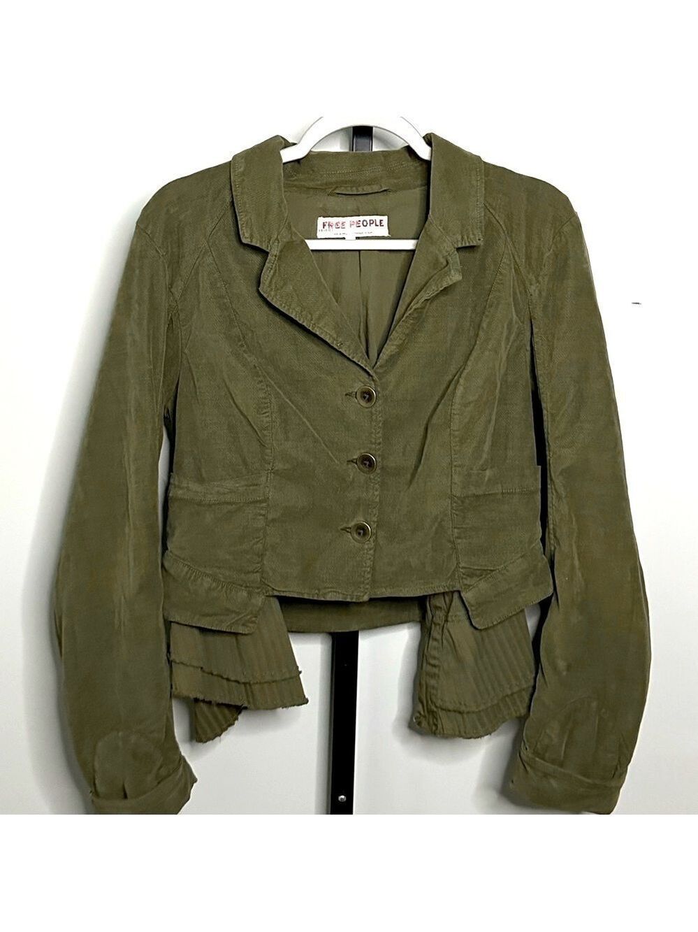 Free People Army Green Corduroy Heritage Jacket with Vest Size M-like new - Picture 5 of 15